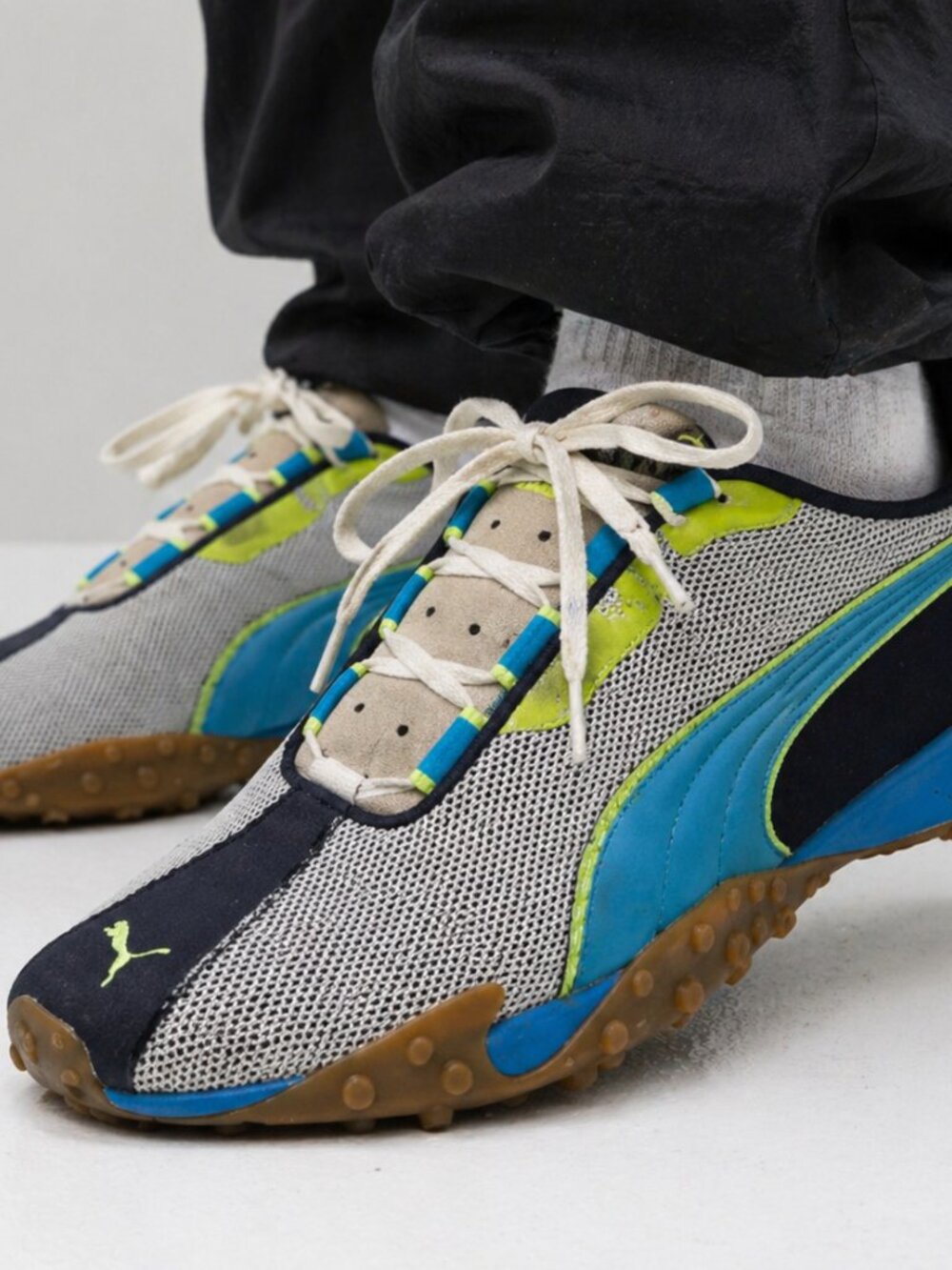 Puma Lodello Mesh Sneakers Blue Lime Gray Men’s 8.5 / Women’s 10 Y2K Retro